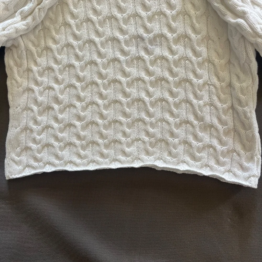 J.Crew White Relaxed-fit Cable-knit Crewneck Sweater Size Small - Picture 6 of 9